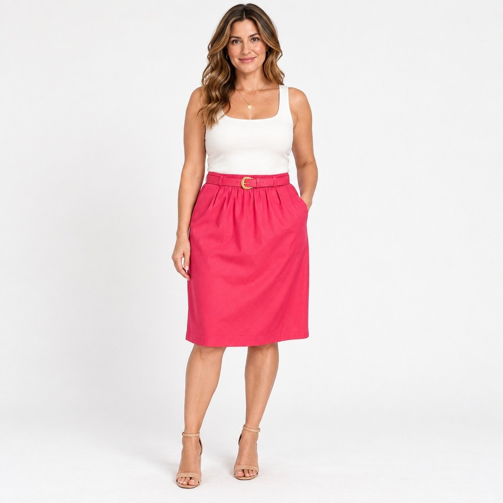 VTG NEW Alfred Dunner Raspberry Pink Linen Blend Belted Pull On Skirt Size 14